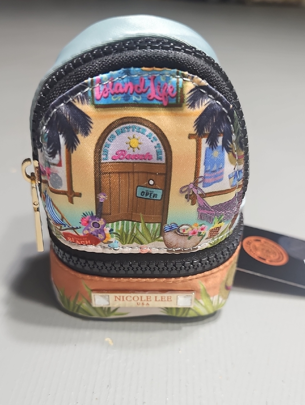 Nicole Lee Sun & Sand Mini Backpack Keychain Coin Bag Purse Charm NWT